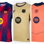 Confronto tra maglia Home, Away e Third del Barcellona con colori e design della stagione 2025/26