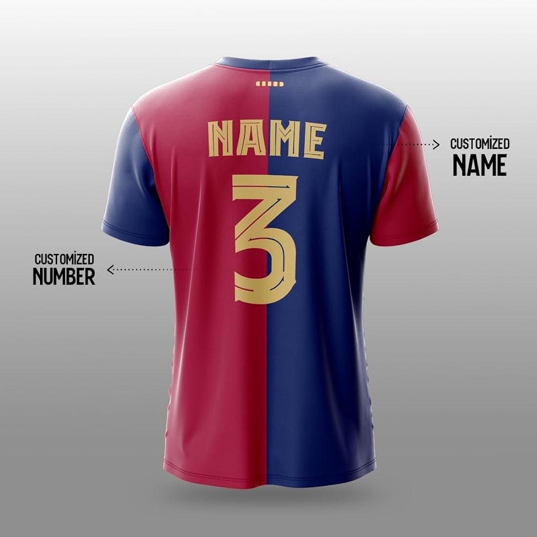 Maglia Barcellona personalizzata con nome e numero sul retro, esempio di stampa personalizzata per tifosi